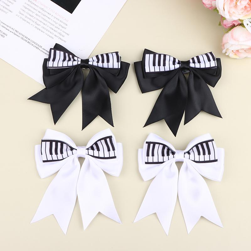 Piano Key Bow Hairpin Hair Clip Retro Girl Side Duckbill Clip Hair Accessory Black White Vintage Bowknot Hairpin For Cute Girls