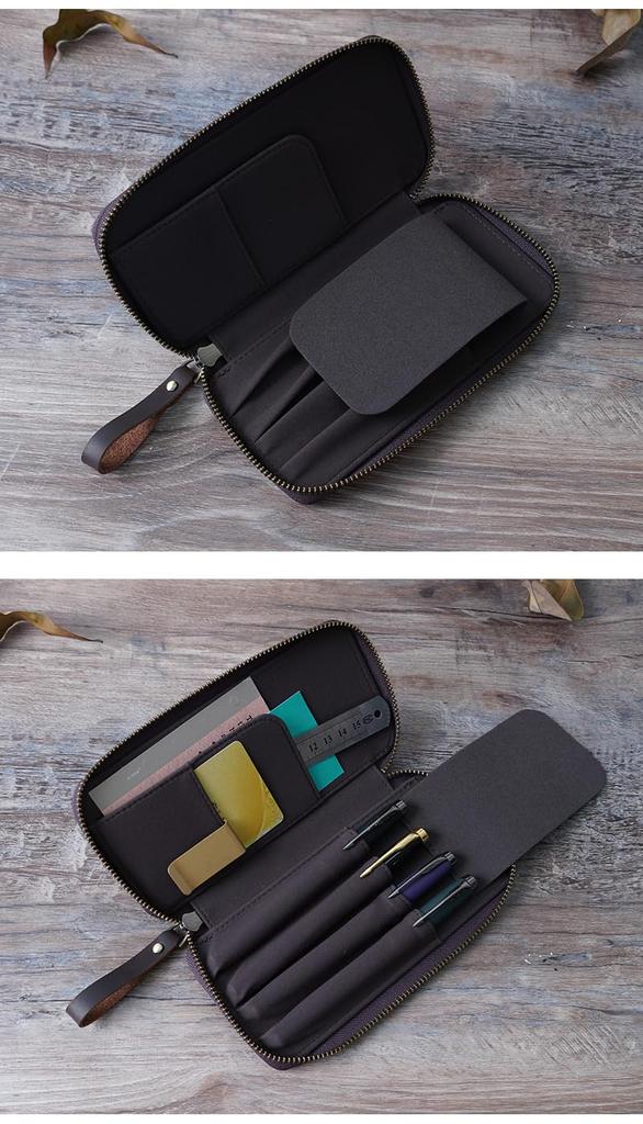 Handgefertigtes Retro-Leder-Etui für Stifte Crazy Horse Bietet Platz für 4 Kaffeefarbene Stilvolle Schreibwarenbox für Schüler und Unternehmen Etui, Leder, Stifte, Farbe, (Für dich