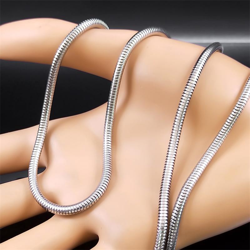 

Модное круглое ожерелье-цепочка в виде змеи для женщин и мужчин из нержавеющей стали серебряного цвета, модные аксессуары, звенья ожерелья, ювелирные изделия 1.2