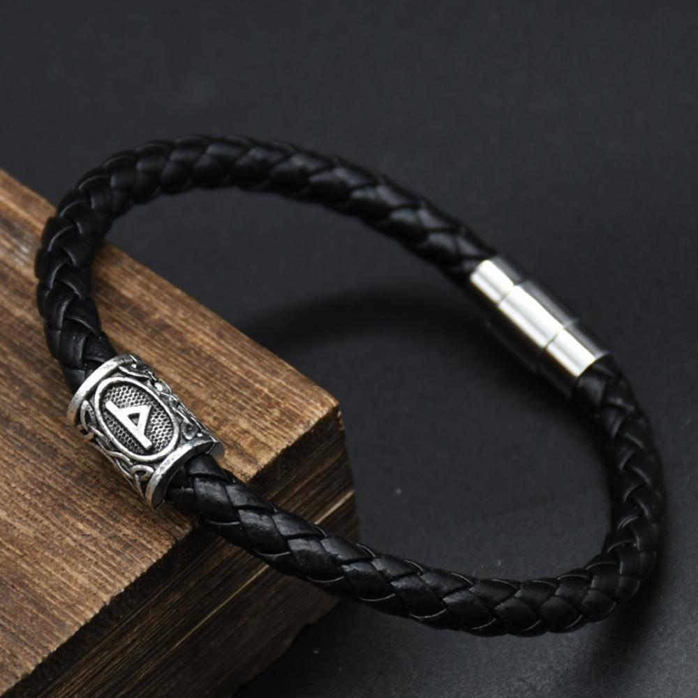 Men Leather Viking Bracelets Rune Charms Beads Valknut Amulet DIY Bracelets Bangles Jewelry