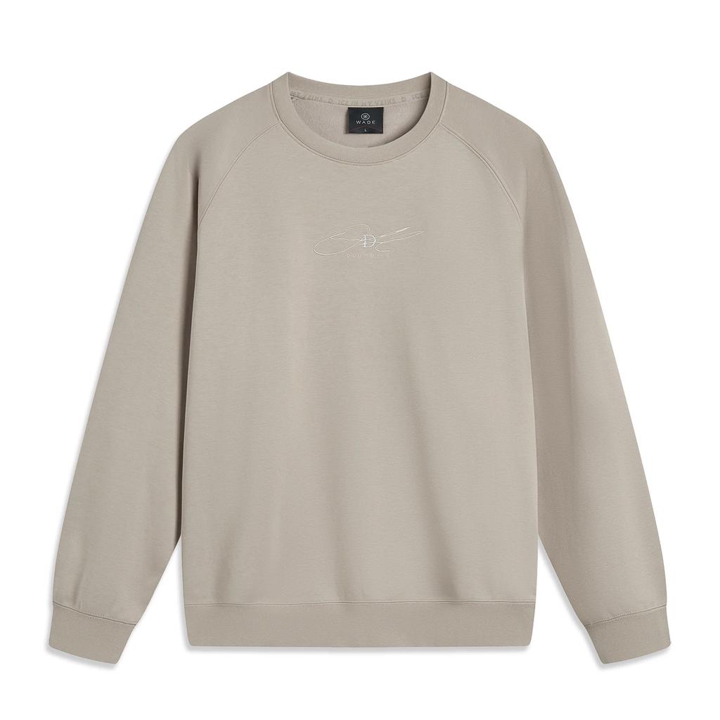 Li Ning Wade Series Letter Round Neck Comfortable Breathable Versatile Fleece Warm Loose Sports Sweatshirt Men sweatshirt Dusty-Gray AWDU293-3