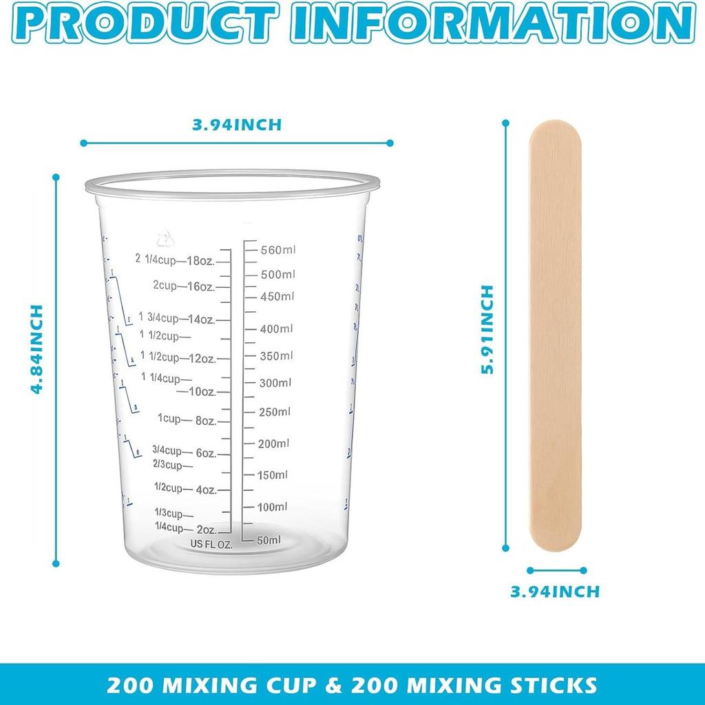 600ml Disposable Clear Plastic Mixing Measuring Cup for Paint and Resin