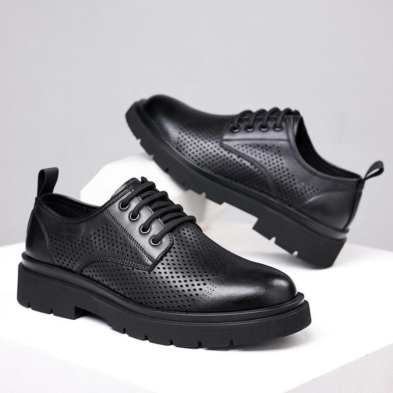 Big head leather shoes hollow fashion leather shoes men's low-top youth British style casual youth trend shoes 2025