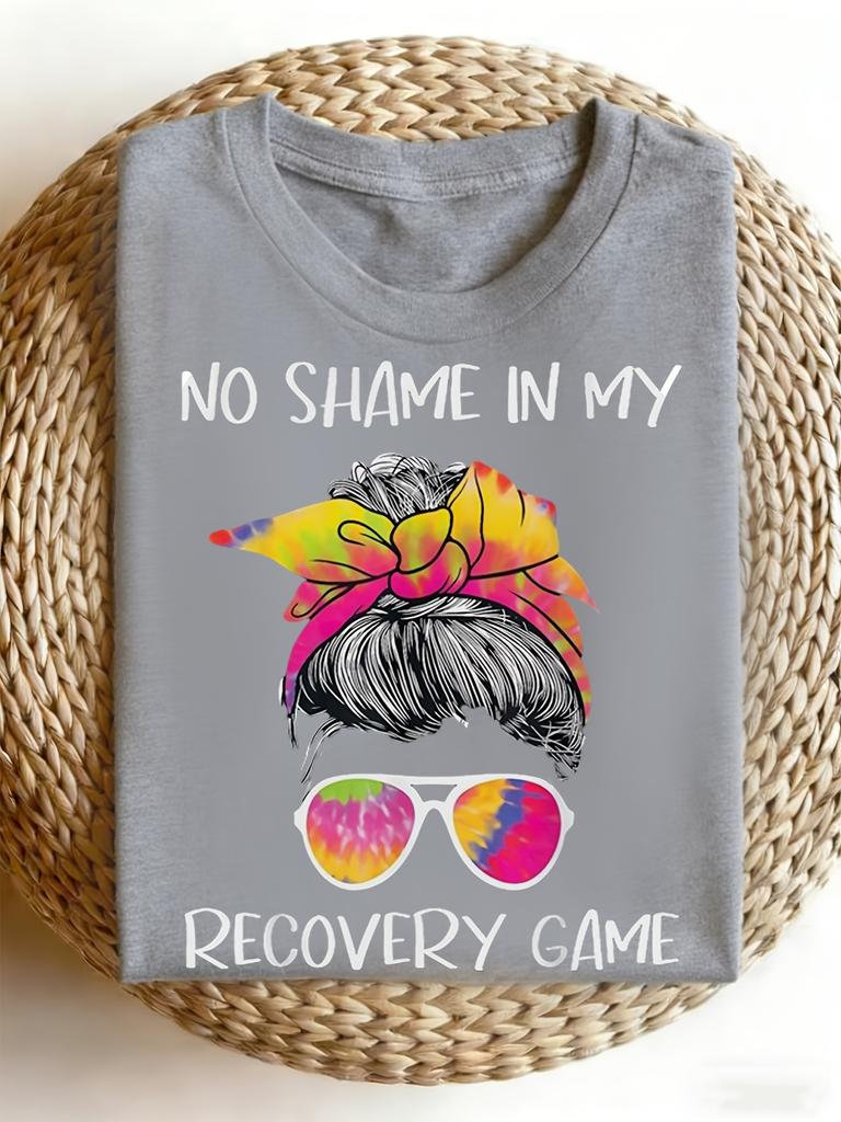 Retro Sobriety AA NA Recovery T-Shirt - No Shame in My Recovery Game, 220G Heavy Fabric Crew Neck Long Sleeve Suitable for AA/NA Meetings, Plus Size C