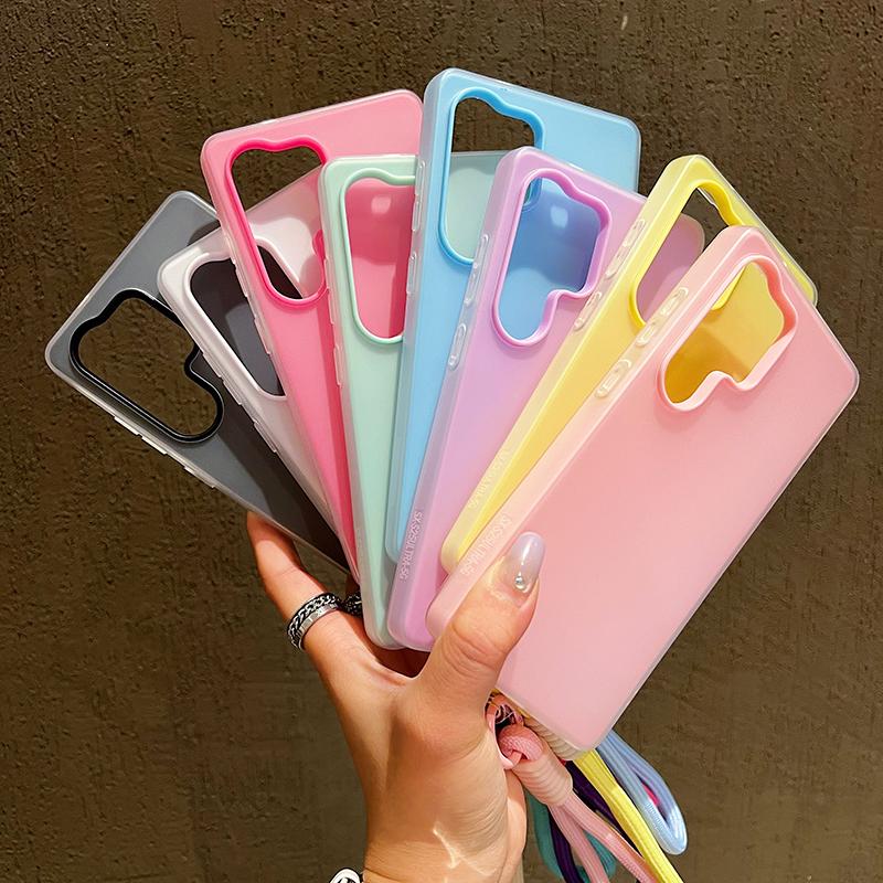2 In1 Candy Color Matte With Lanyard Case For Samsung Galaxy S25 S24 S23 S22 Ultra Plus S25FE S24FE S23FE S21FE Shockproof Cover