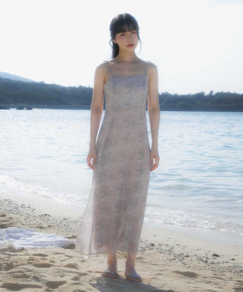 Rose Franz Sheer Grace Slim Long Dress [Beige]