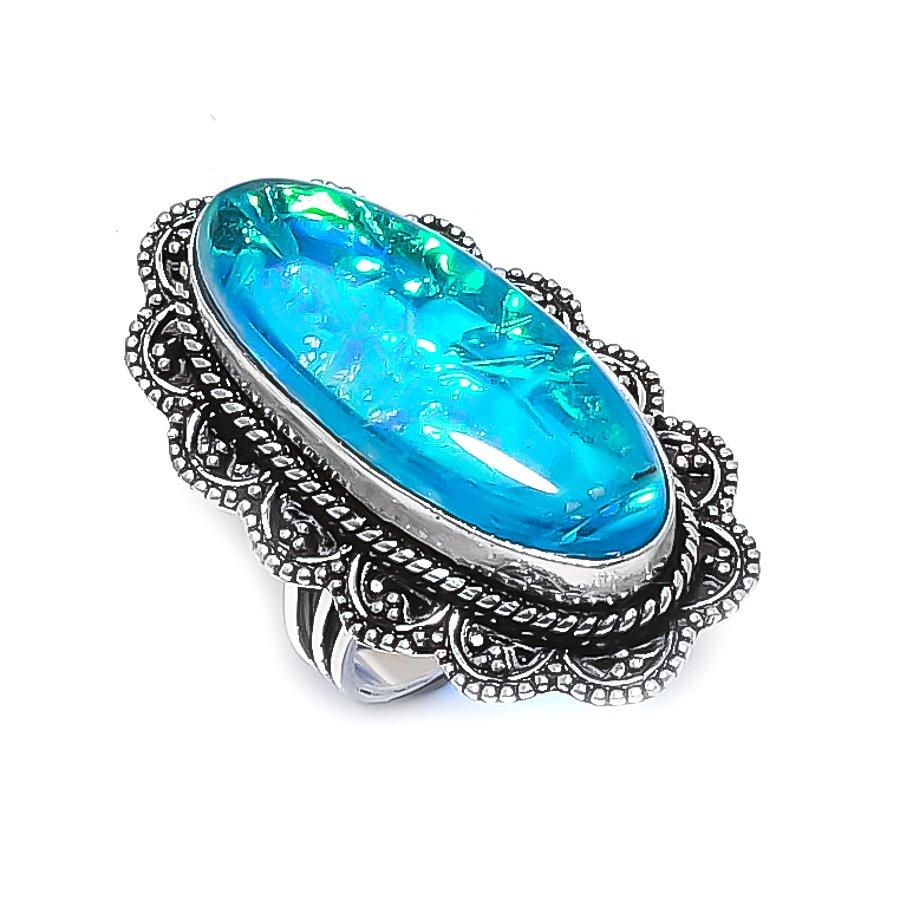 Natural Blue Triplet Opal Gemstone 925 Sterling Silver Jewelry Ring Size 8 ETC-13982