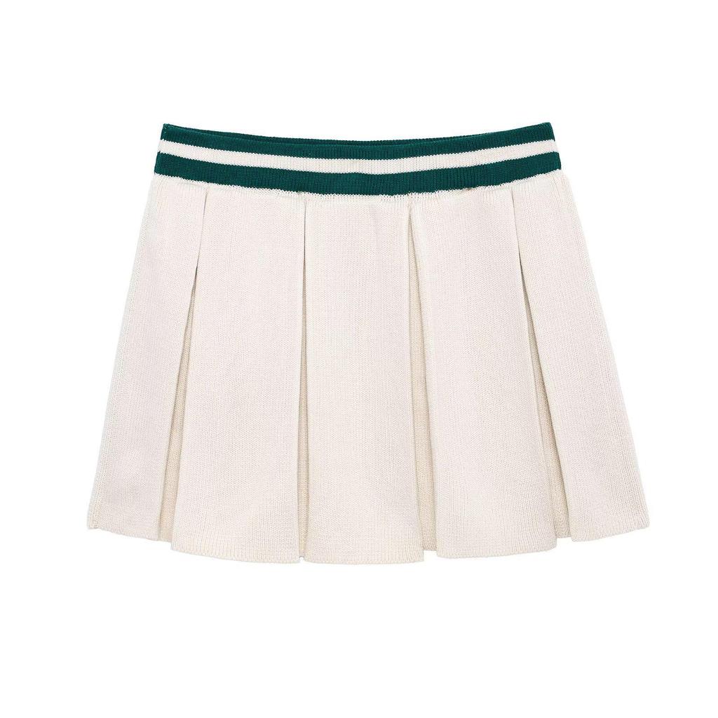 TAOP&ZA Women's Turn-Down Collar Pullover & Pleated Mini Skirt Set