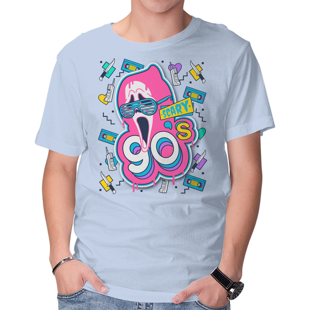 Unisex Crew Neck T-Shirt Scary 90s Graphic Short Sleeve Casual Tee XS