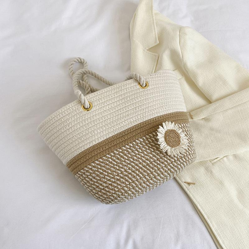 

Summer foreign style woven bag women s 2025 new fashion one shoulder hand carrying hemp rope bucket bag casual tide beach bag