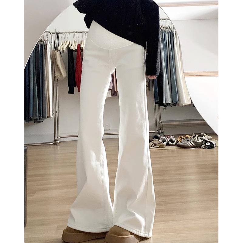 

White Maternity Micro-Flare Pants for Spring & Autumn 2026 - Floor-Length Slimming Jeans Style L [55-65 kg] білий