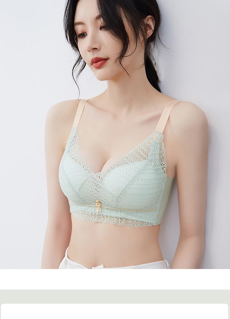 Deep V Lace Gathering: Seamless Anti Expansion Bra with Small Chest and Large Anti Sagging Effect, Gold Buckle Decoration for Underwear