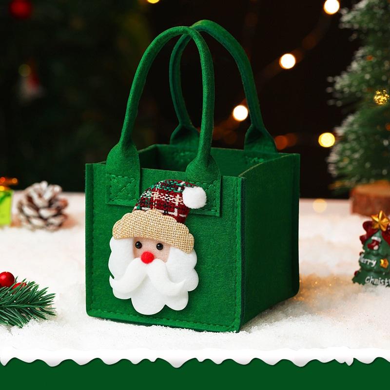 Christmas Gift Bag Felt Cloth Children Cartoon Elk Santa Snowman Candy Bag Christmas Eve Handheld Portable Small Tote Xmas Decor