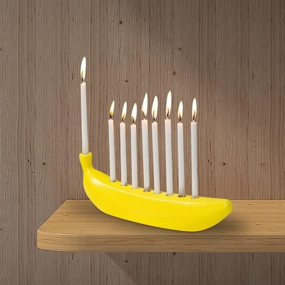 Banana Shape Hanukkah Candle Holder 9 Candle Capacity Banana Candlestick  Tabletop Display
