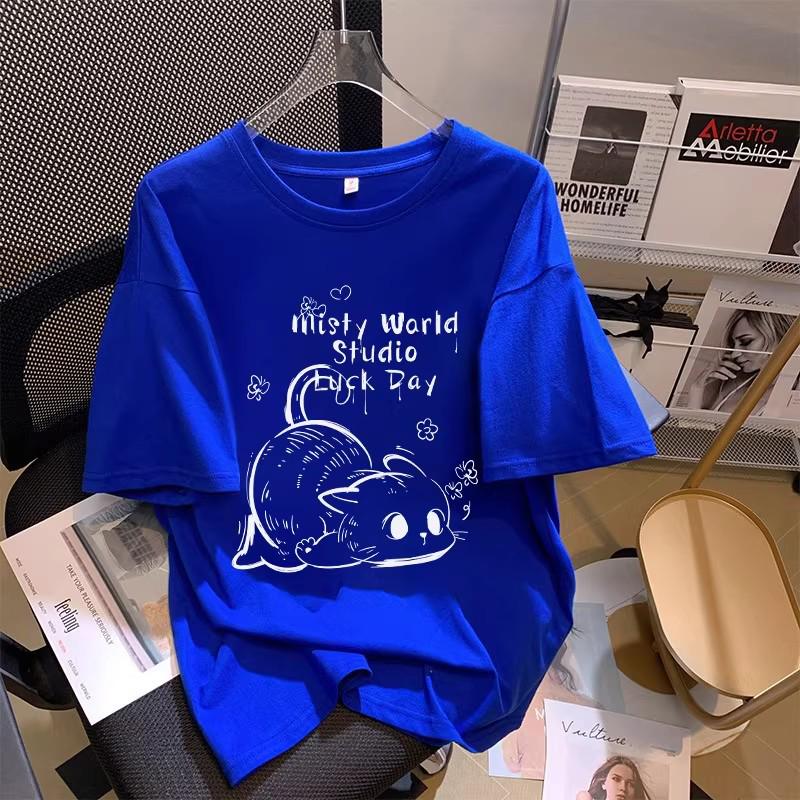 Summer 2026 Women's Loose-Fit Cartoon Cotton T-Shirt - Stylish & Versatile Mid-Length Design