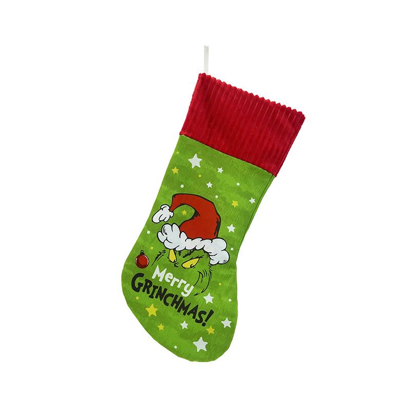 Grinch Large Christmas Stocking & Gift Bag - Green Monster Fireplace Decoration