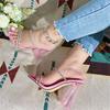 Liyke Summer Fashion Crystal Rhinestone Women Slippers Outdoor Party Open Toe Transparent High Heels Sandals Female Shoes Pumps