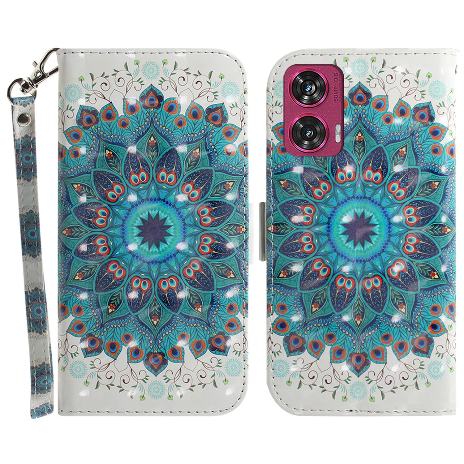 

For Motorola Edge 50 Fusion 5G Stand Case Pattern Print PU Leather Wallet Phone Cover Peacock Wreath