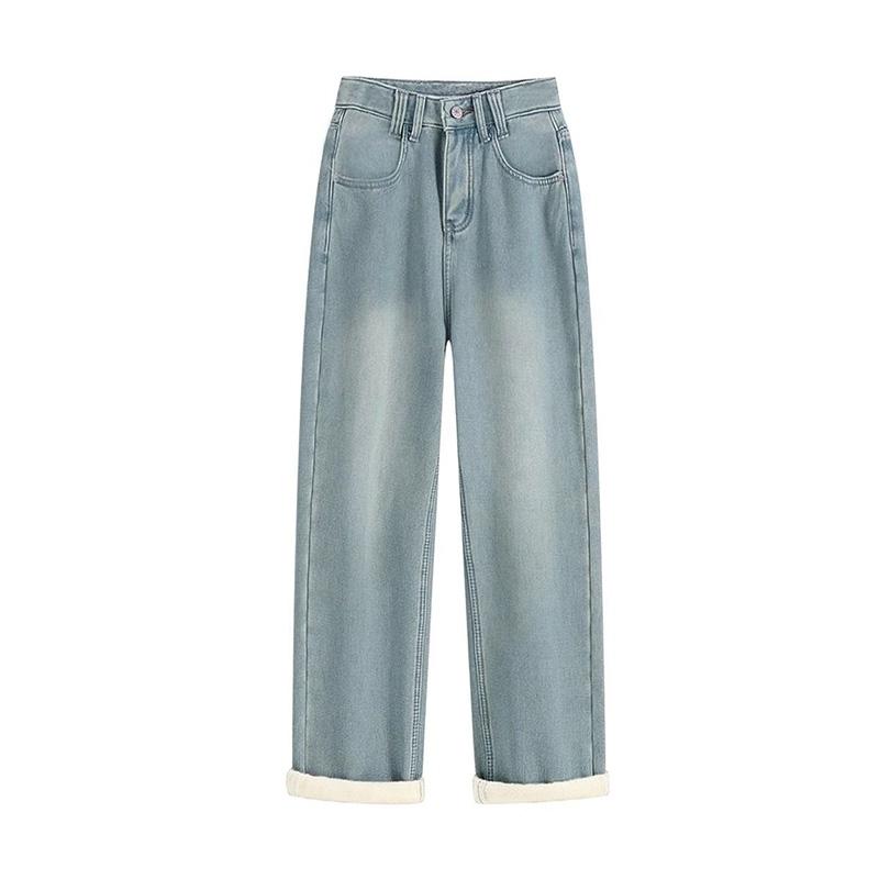 Pantaloni pentru Femei Căptușiți Talie Înaltă Pantaloni Lungi Mărimi Mari Îngroșați Elastici Culoare Solidă Versatili Casual Pantaloni Jeans