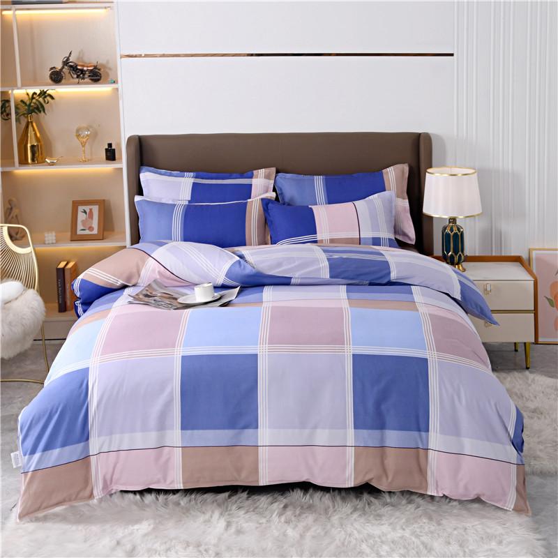 Blue Striped Plaid Style Duvet Cover Set Modern Geometry Quilt Cover with Pillowcases Bedding Set 3Pcs for Kids Boys Room Decor