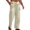 Men Pants Drawstring Elastic Waist Straight Leg Loose Solid Color Pockets Sweat Absorption Daily Wear Casual