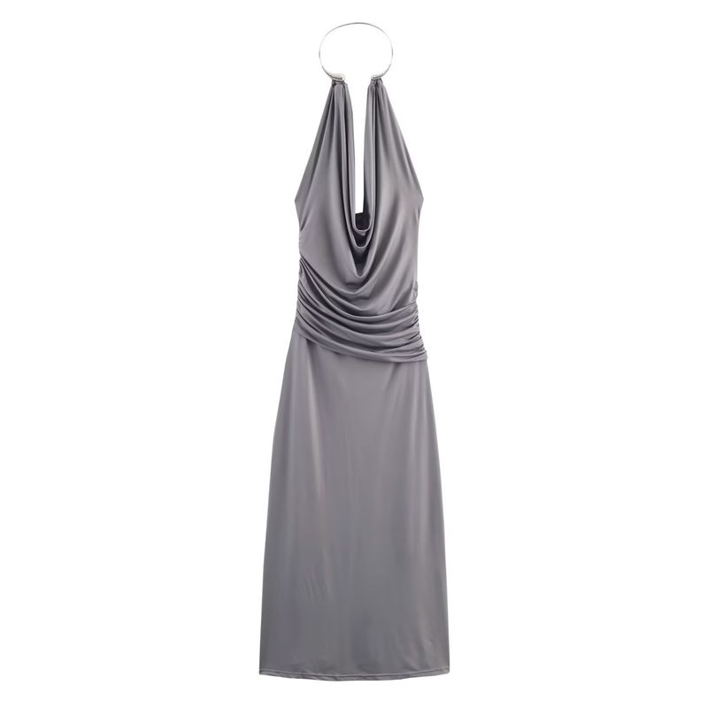 

Za Autumn New Women clothes 2025 Western Style Fashion Slim fit Slimming Jewelry Collar Length Dress 5063251 Gray L