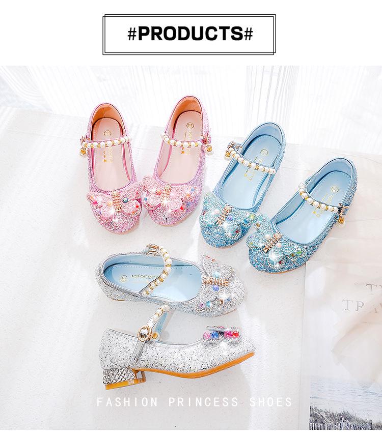 Girls' Princess Butterfly Crystal High Heel Shoes - Spring & Autumn Fashion Leather