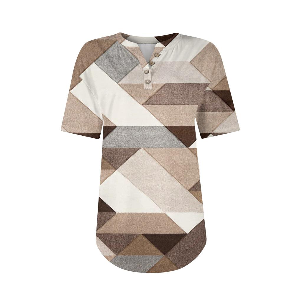 Krótkie rękawy damskie Koszulki letnie T-shirty z nadrukiem kwiatowym Dekolt w serek Casual Basic Koszulki z guzikami Tuniki
