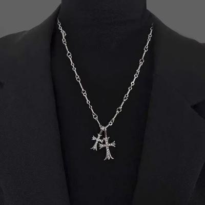 Cross Necklace Copper Plated Double Cross Pendant Necklace Diamond Cross Link Chain Zircon Religious Gifts for Women