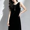 Elegant Mulberry Silk Velvet Sleeveless A-line Dress