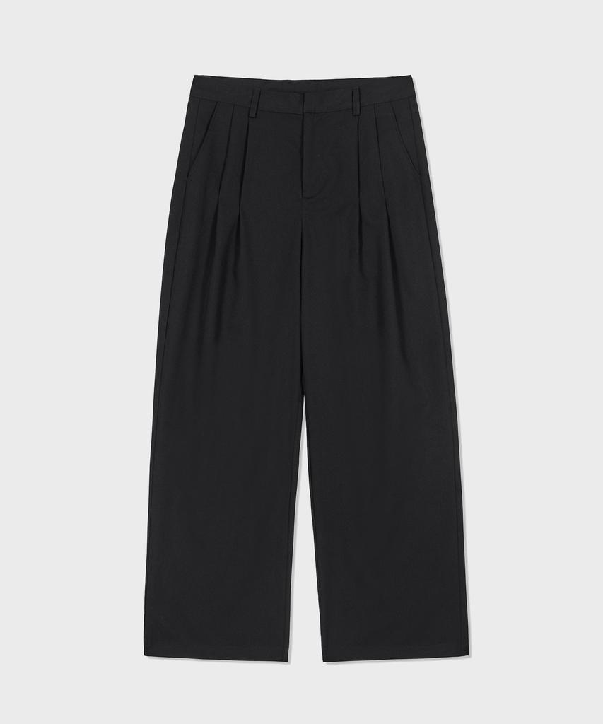 GLW [Unisex][Summer Fabric] Double-Pleat Wide Elastic Waist Slacks Black
