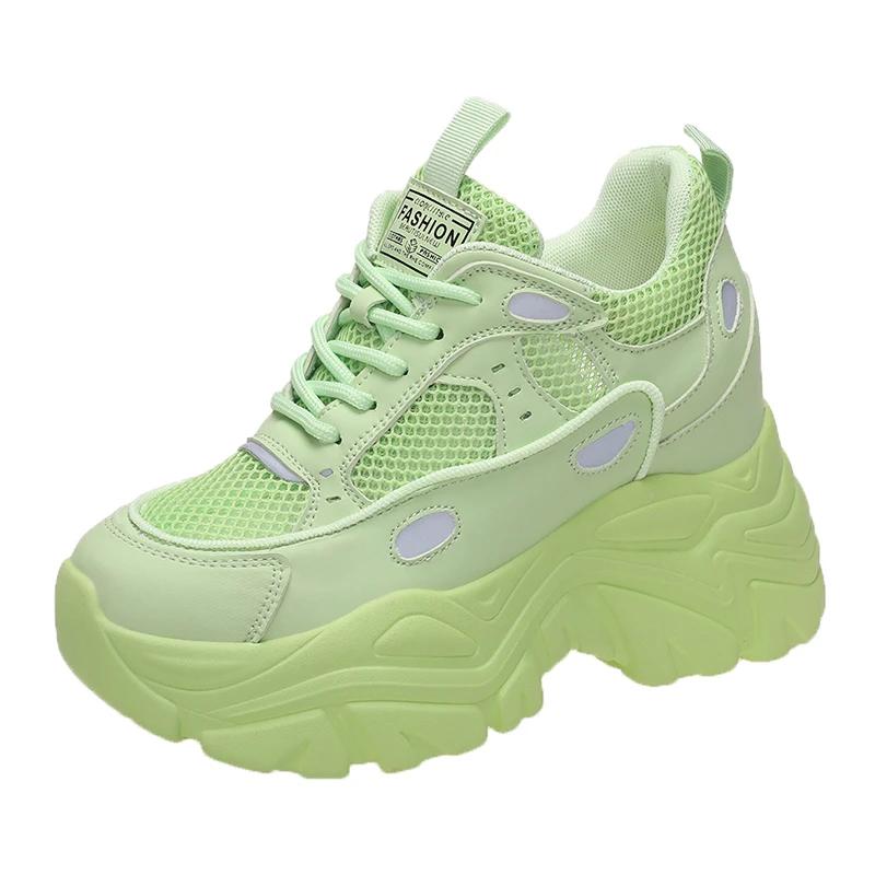 High Platform Women Sneakers Spring Stylish Thick Sole Casual Shoes 9CM Breathable Mesh Walking Shoes Woman Zapatos Mujer