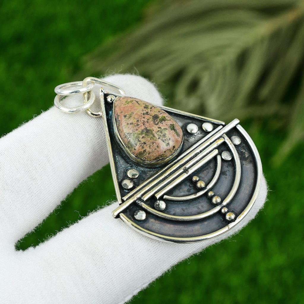 Anniversary Gift For Her Natural Unakite Gemstone Pendant 925 Sterling Silver