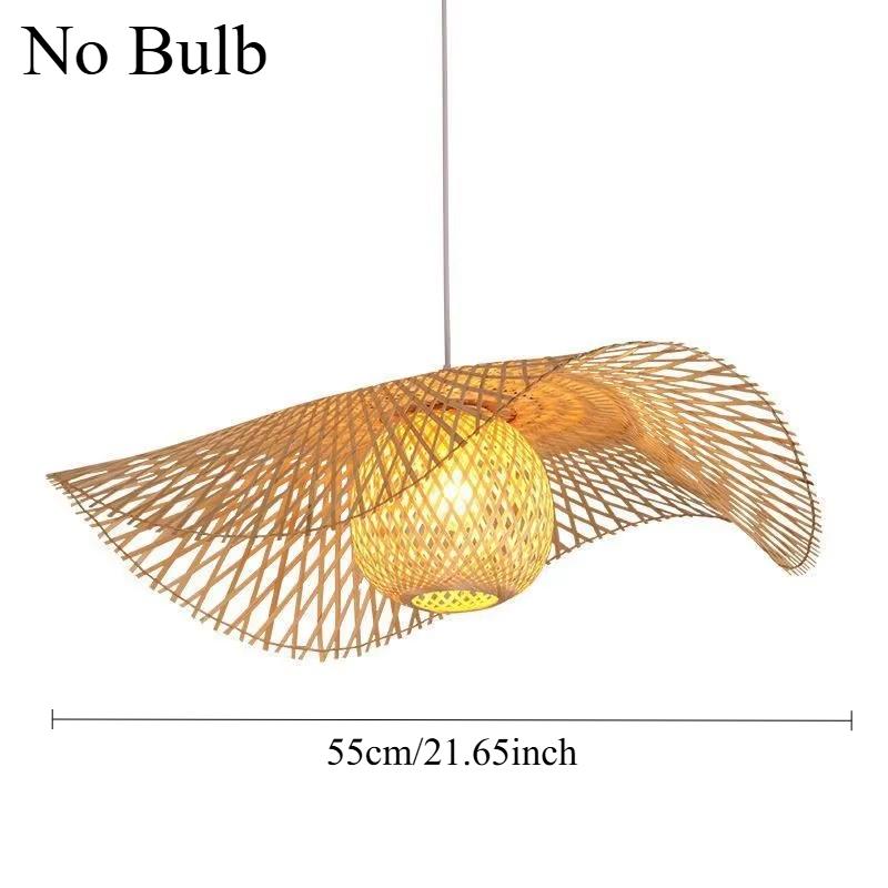 Floating Double Lotus Leaves Hand-woven Bamboo Ceiling Fixture Ancient Natural Rattan Pendant Lighting Ceiling Hang Light