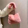 Simple Faux Fur Tote Bucket Bag Metal Chain Crossbody Bag For Women's Daily Casual Use Plush Bag Furry Purse