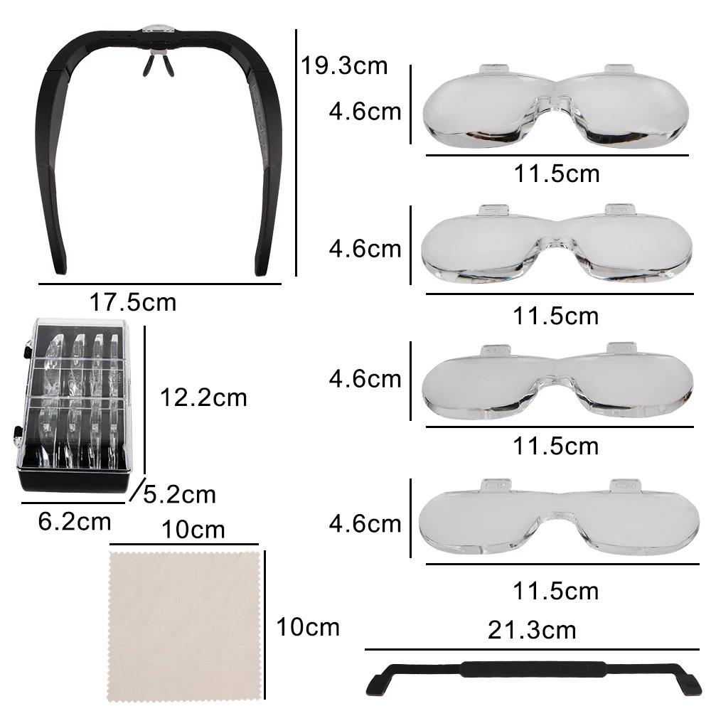 Head-mounted Magnifying Glasses With Led Light For Reading Watchmaker Repair Usb Rechargeable Magnifier 1.5x 2.5x 3.5x 5.0x