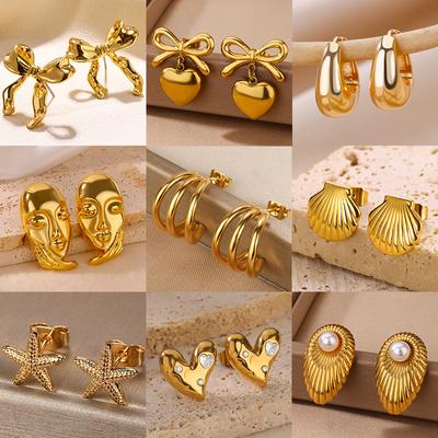 Edelstahl Geometrische Klaue Ohrringe Für Frauen Gold Farbe Seestern Herz Stud Ohrring Mode Hochzeit Wasserdicht Schmuck Geschenk