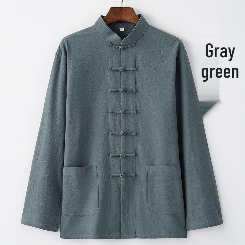 

Spring & Autumn Men s Long-Sleeve Tang Suit - Cotton Linen, Chinese Style with Stand-Up Collar & Frog Button 165/M (Recommended: 80-95 kg)