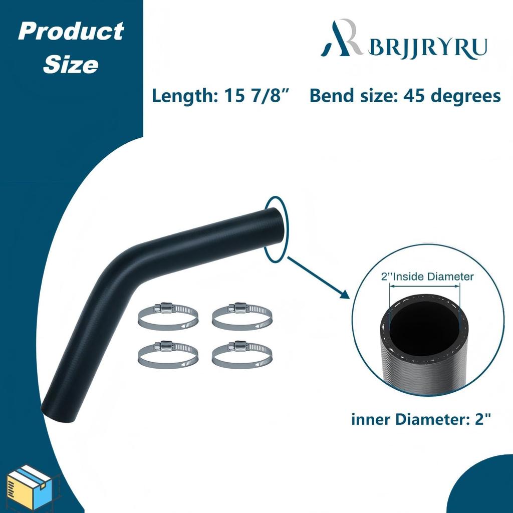 2" Gasoline Fuel Filler Neck Hose with 4 Clamps - 15 7/8" Length Gas Tank Hose Replacement (45 Degree)