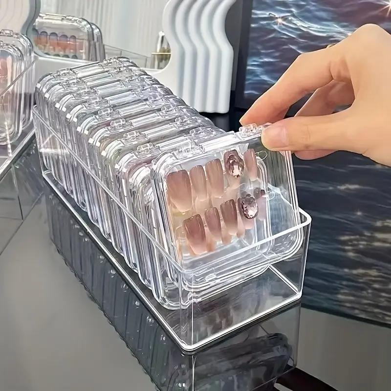 1/3PCS Press-On Nail Storage Acrylic Boxes with Adhesive Sheets Transparent Clear Nail Boxes Jewelry Storage Tool&Accessories