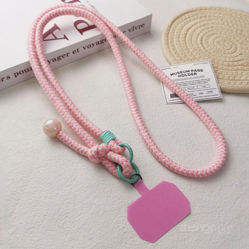 

Crossbody neck dual-purpose adjustable woven mobile phone lanyard women s ins wind travel mountain climbing back rope strap long [pink apricot]1