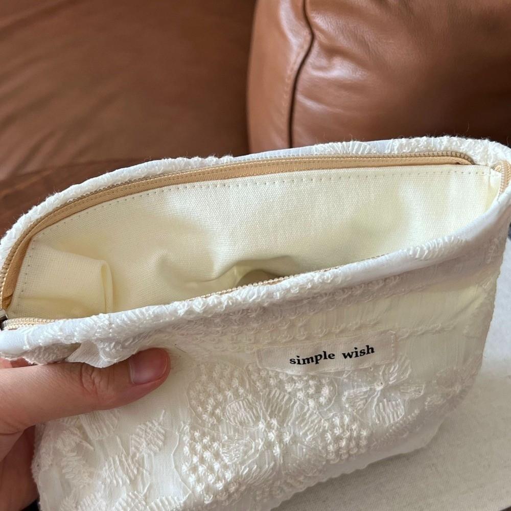 Portable White Lace Makeup Bag Zippered Multi-purpose Cosmetic Pouch Waterproof Lipstick Headphone Storage Travel