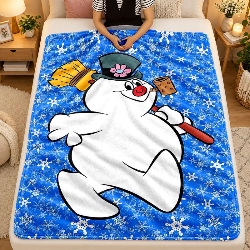 Flannel BlanketSnowman Warm Soft Throw Blanket for Indoor Sofa Bed Living Room Use