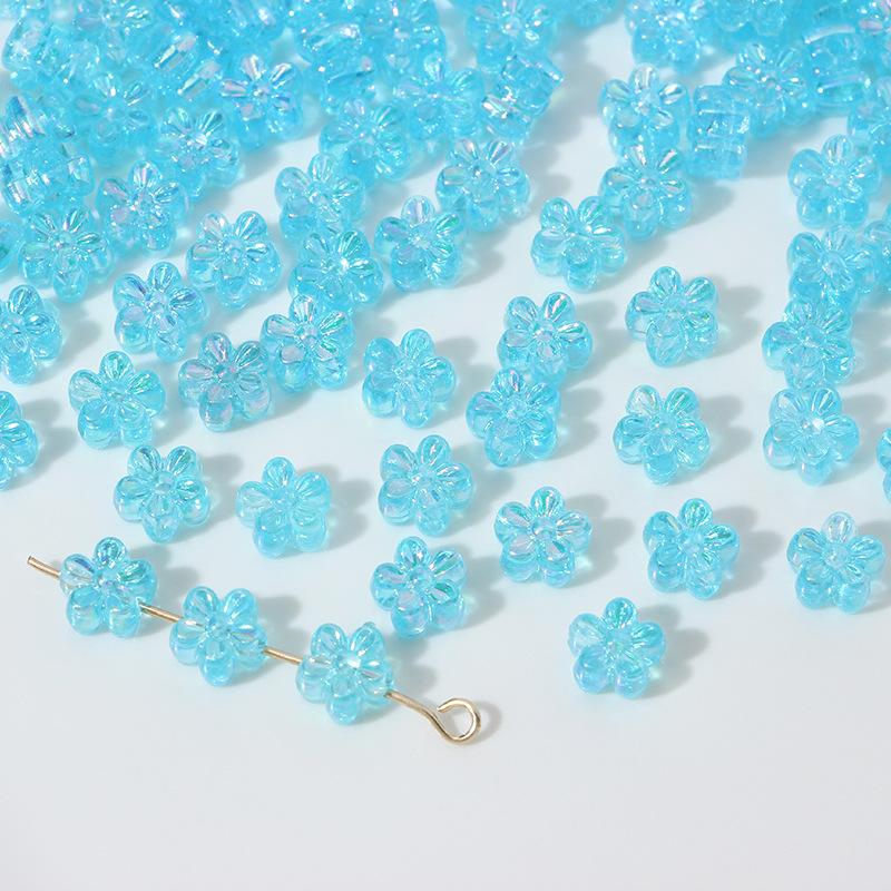 ZW08 ABCai 100pcs 7mm Plating Color Acrylic Flower Charm Beads Tiny Mix Shiny Spacer Bead Jewelry Making Diy Bracelet Material