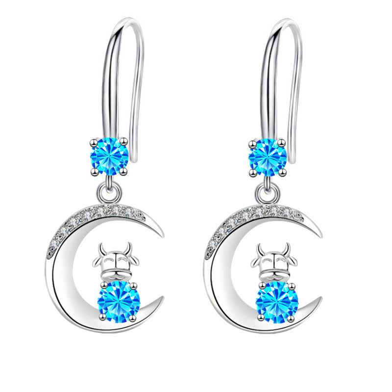 Chinese Zodiac Cow Earrings Moon Cow Drop Earrings Long Superior Temperament Ear Hooks