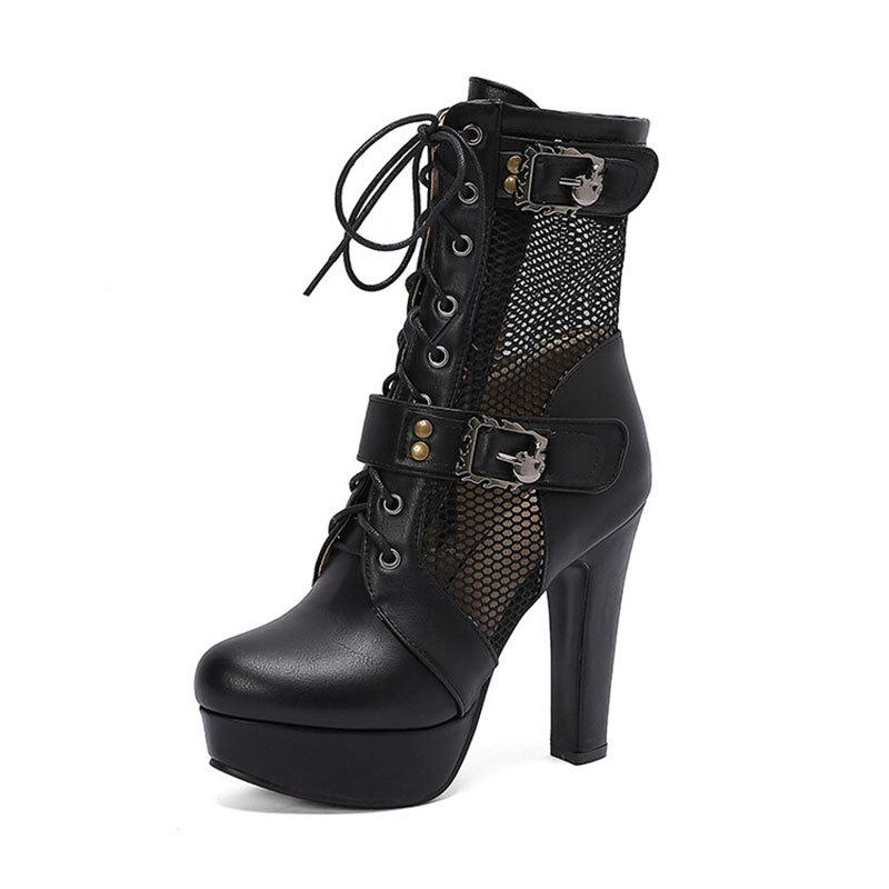 2025 New Lace-up Mesh Summer Boots Women Sexy High Heels Platform Sandals Large Size Women's Custom Boots Female Shoes WSH5054