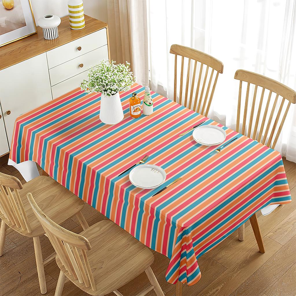 Striped Tablecloth for Rectangle Tables, Abstract Geometric Stripe Polyester Geometric Table Cloth for Kitchen Dining Room