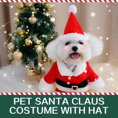 Pet Xmas Santa Suit With Cap Easy To Wear, Adjustable Design. For Xmas Party