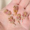 Multicolor Zirconia Floral Leaf Copper Charms, Golden Plated DIY Pendants for Earring Necklace Craft Making