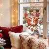 Watercolor Christmas Sticker Squirrel Wreath on Balcony Glass Window for Home Decoration and Beautification Window Sticker